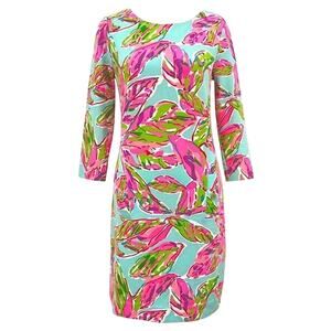 Lilly Pulitzer Charlene Shift Dress Turquoise Tropical Print Sz M Preppy Coastal